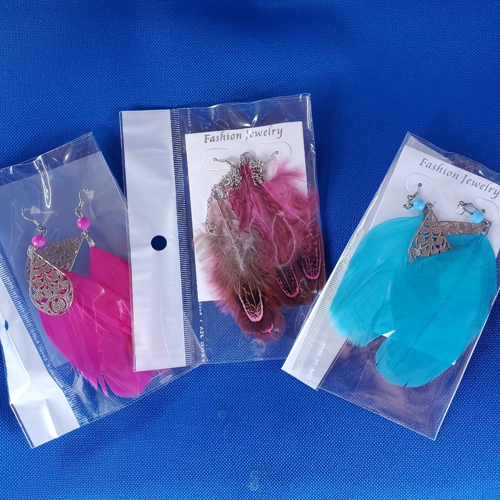 Fashion Jewelry Feather Earrings 3 pairs